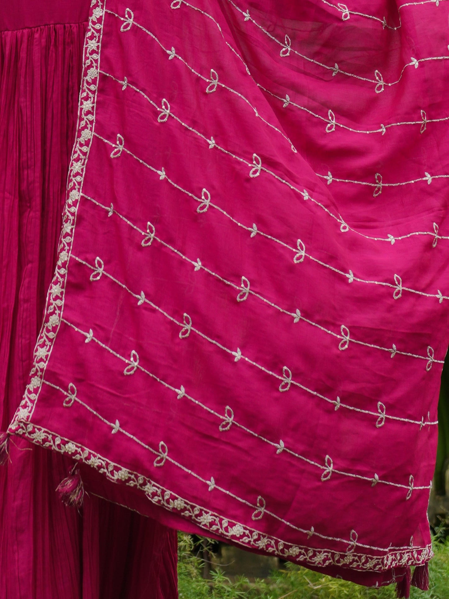Indo Era Magenta Embroidered Anarkali Kurta Trousers With Dupatta set