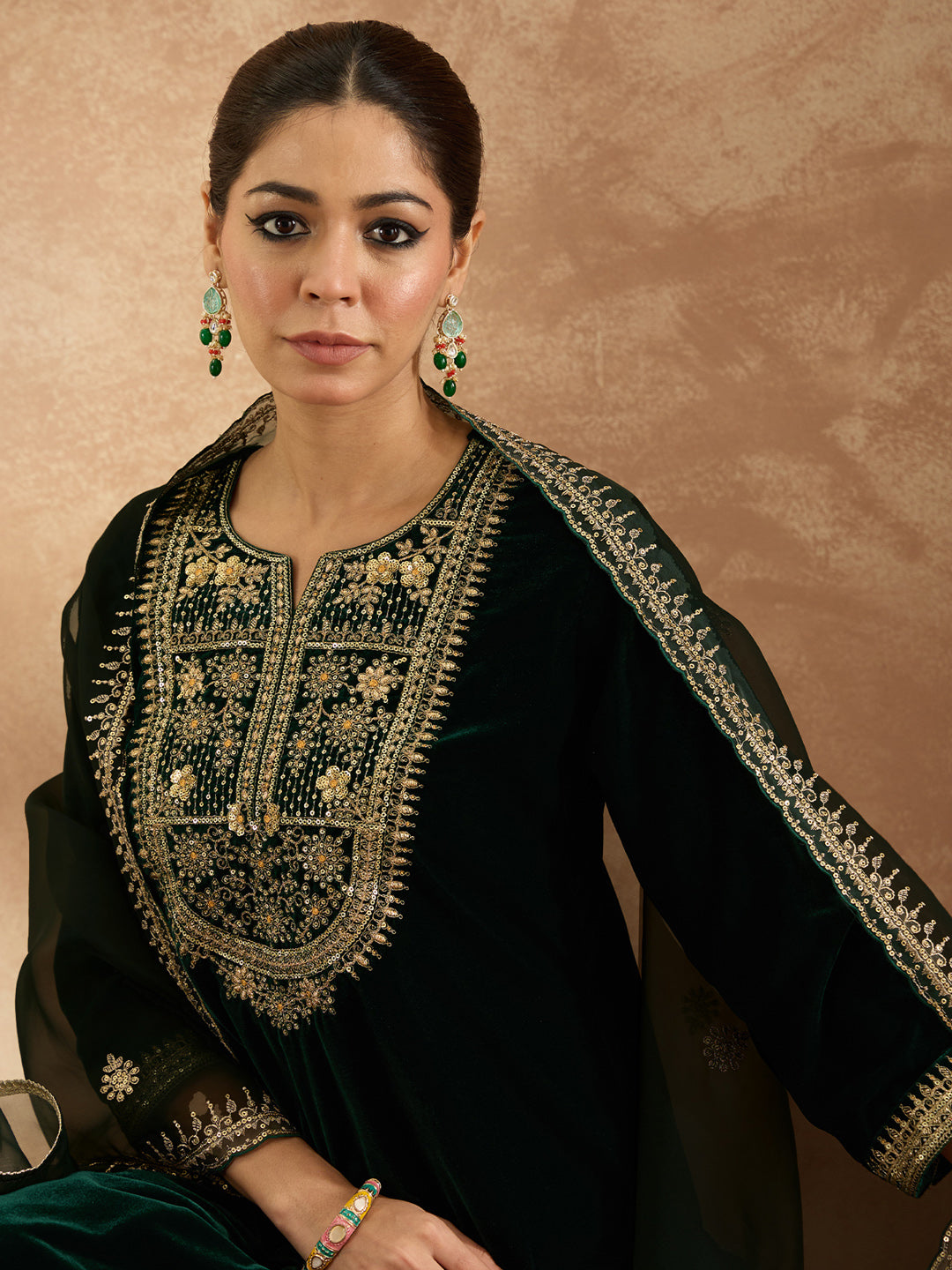 Indo Era Green Straight Kurta Trousers With Dupatta Set