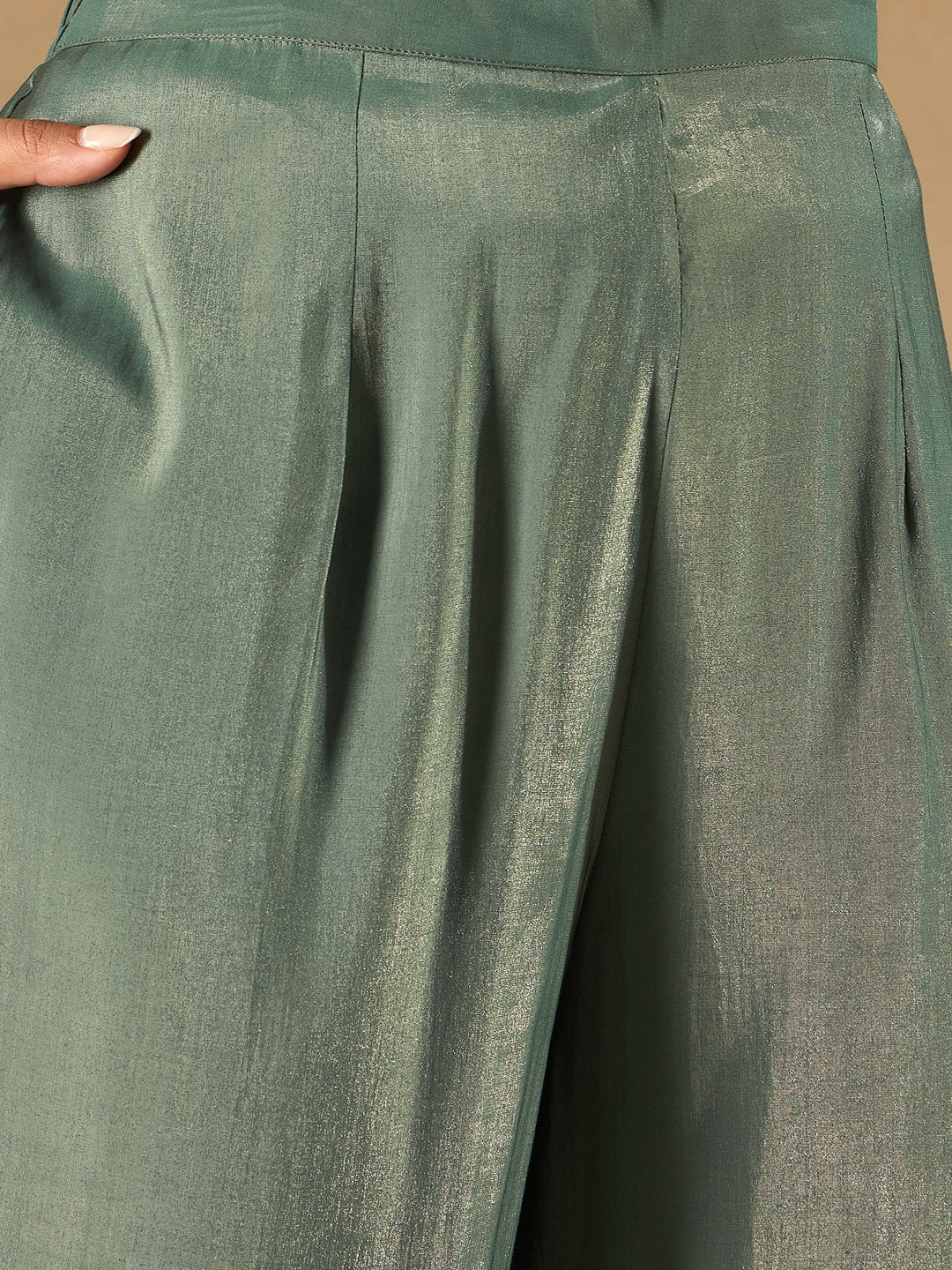 Green Embroidered Straight Kurta Trousers With Dupatta Set