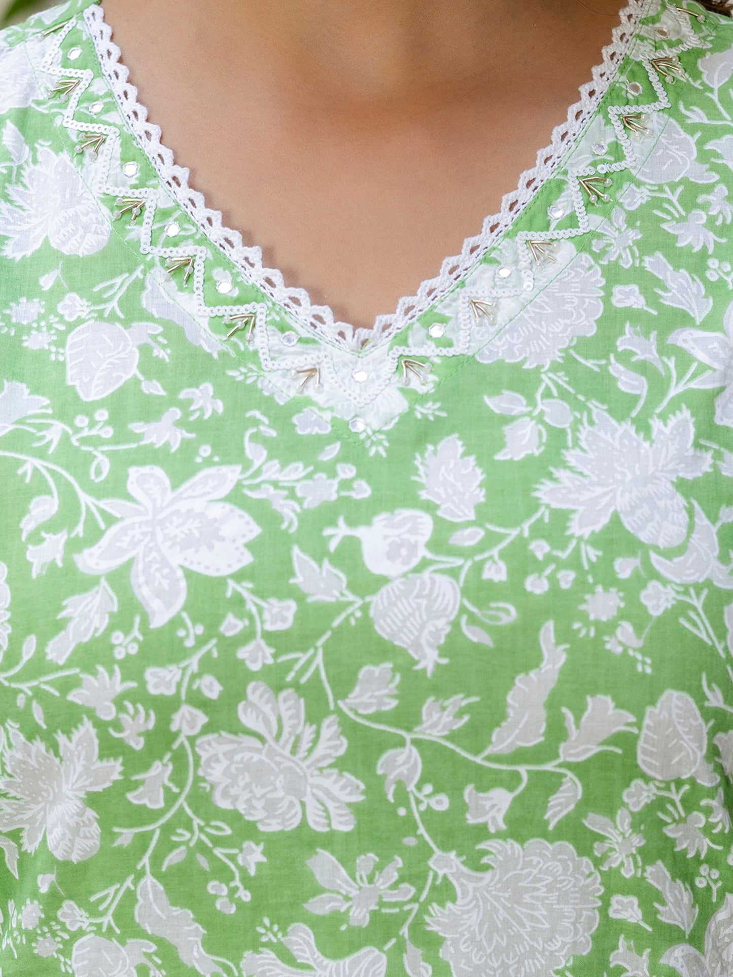 Green Printed Straight Kurta Trousers With Dupatta Set