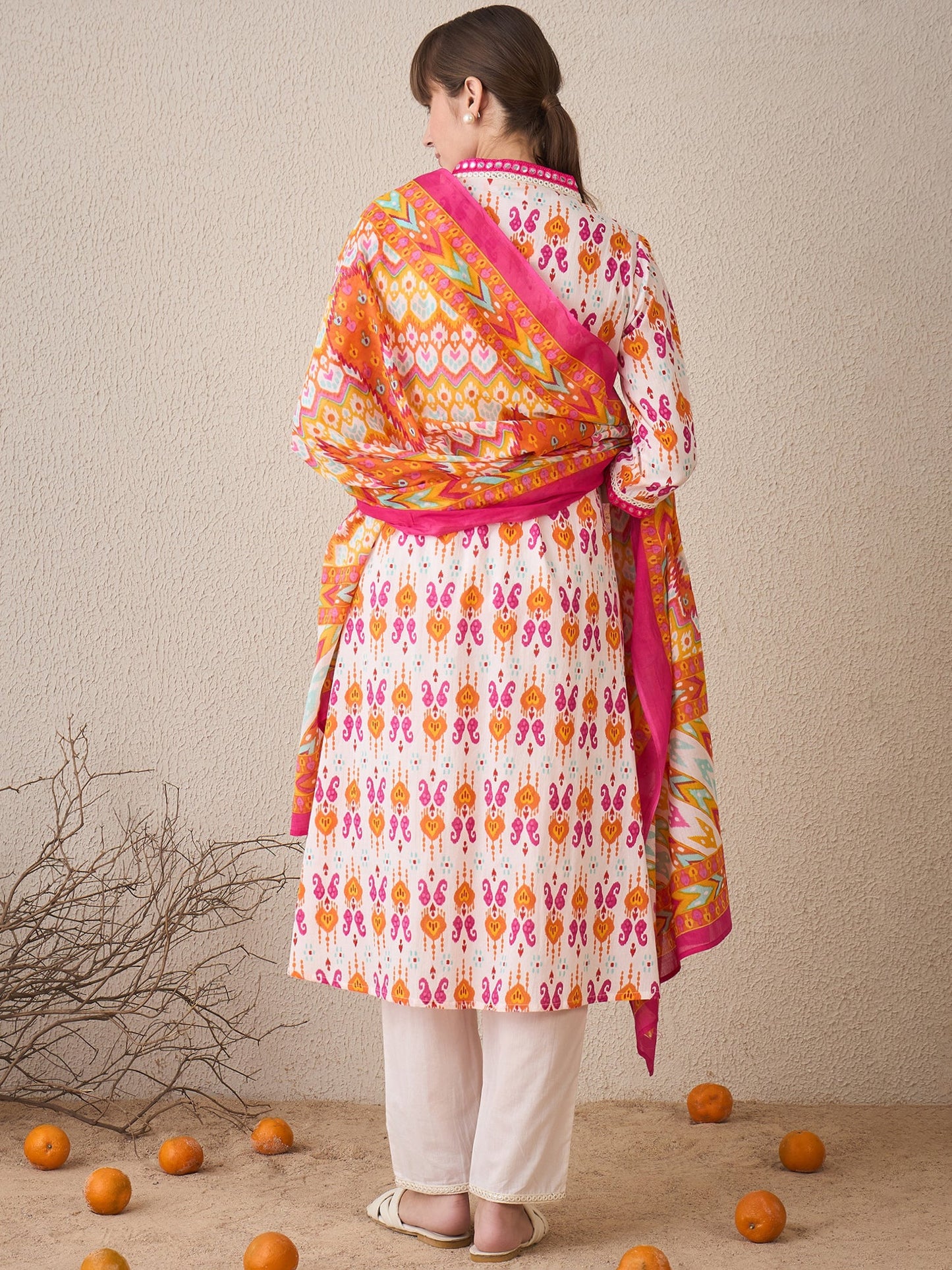 Multi Printed A-Line Kurta Trousers With Dupatta set