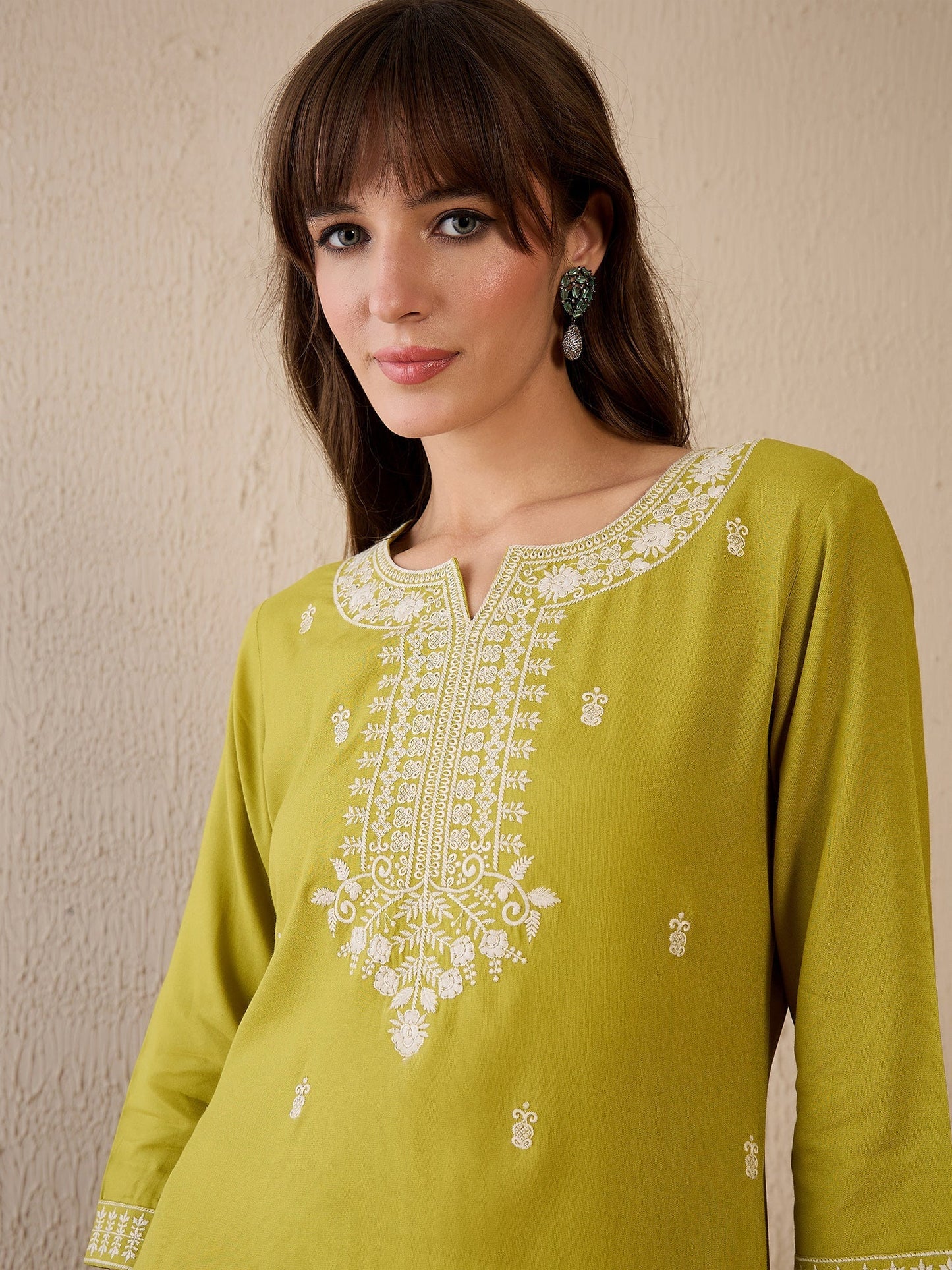 Indo Era Green Embroidered Straight Kurtas