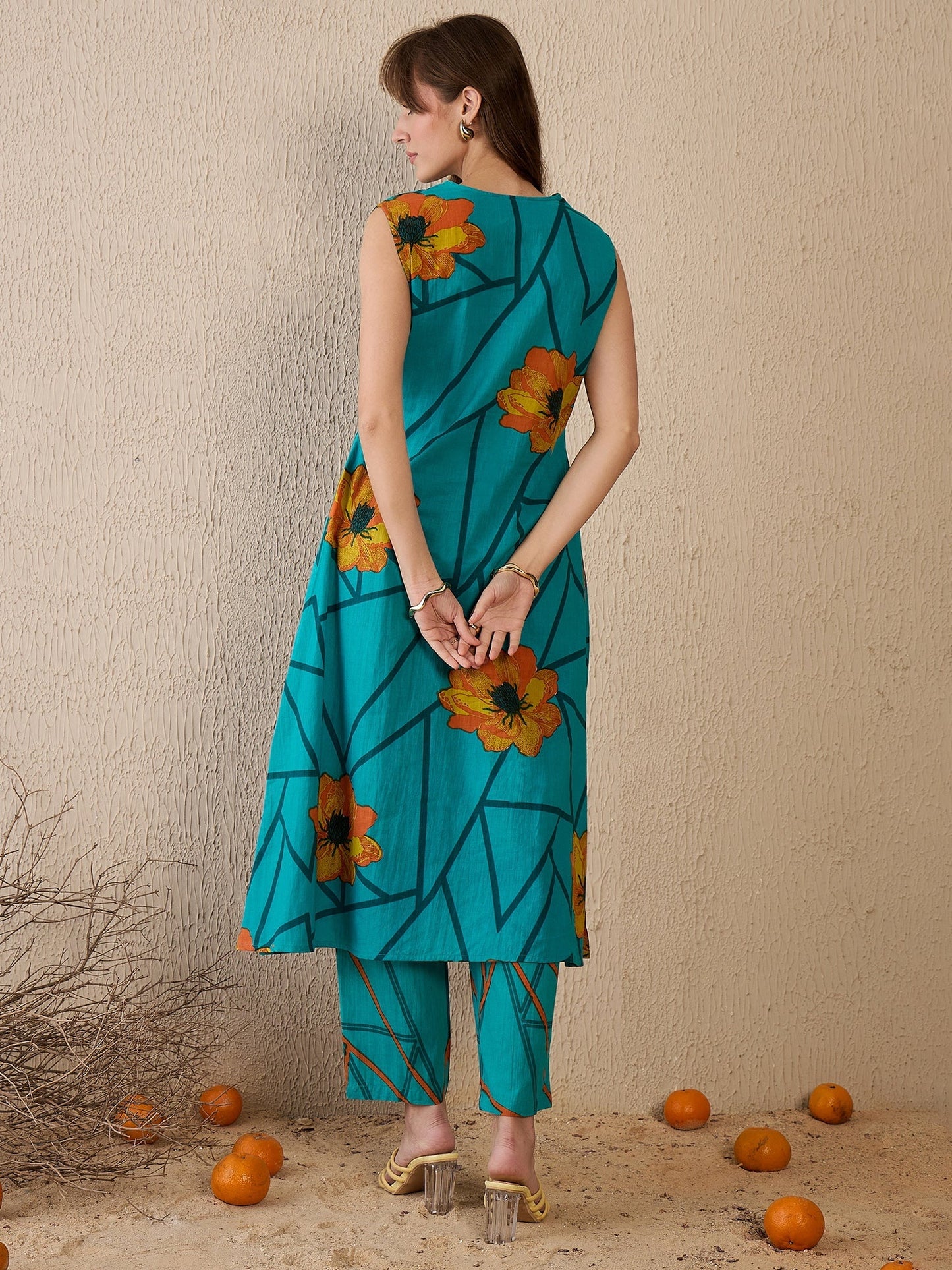 Green Printed A-Line Kurta Set