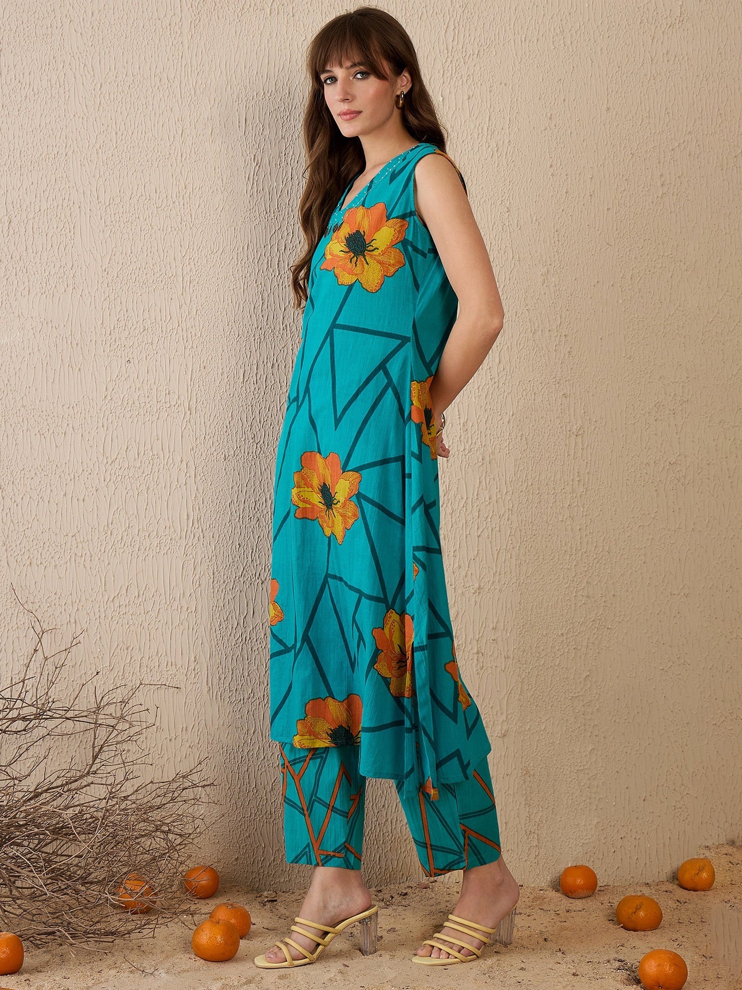 Green Printed A-Line Kurta Set