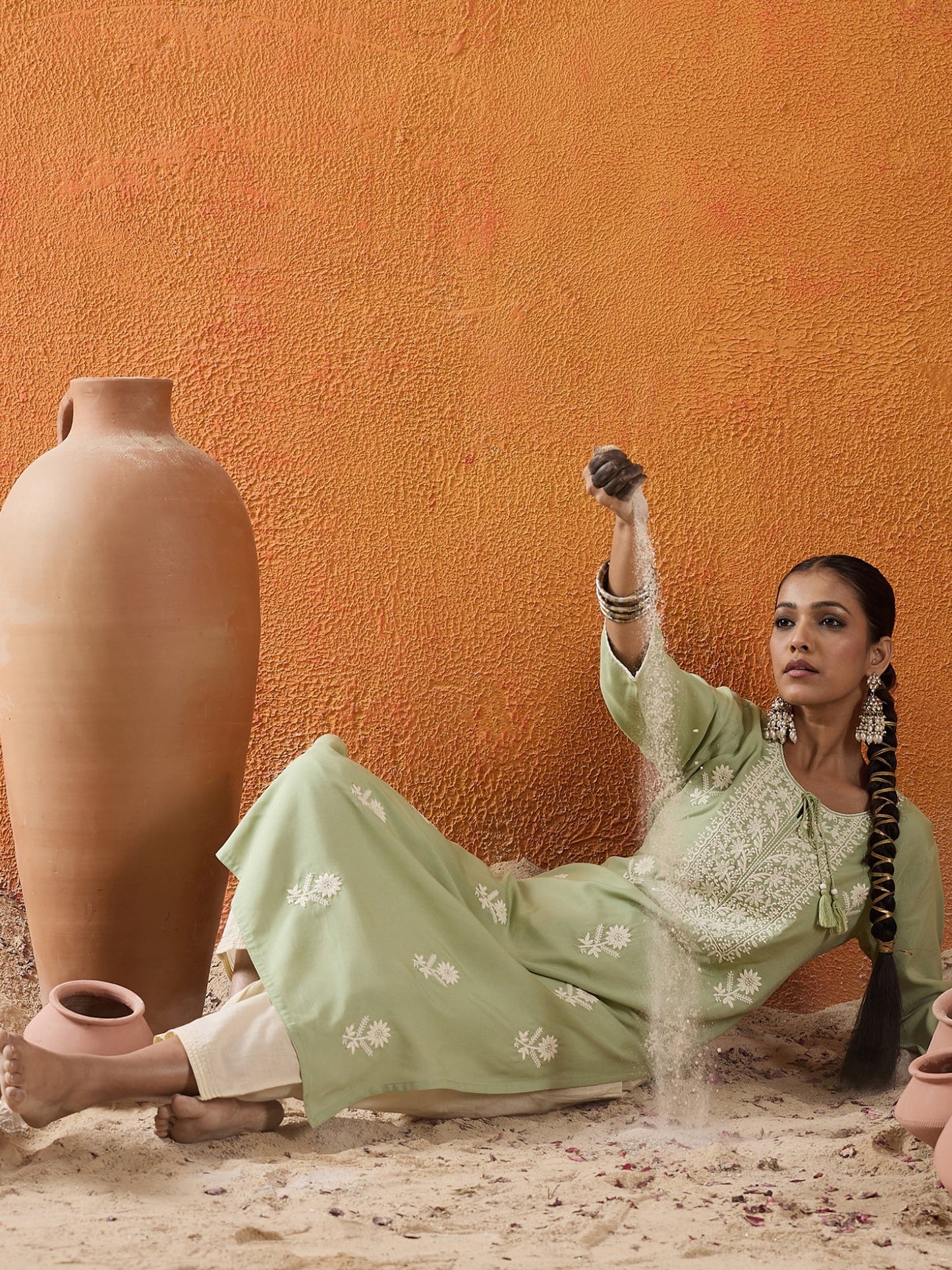 Green Embroidered Straight Kurtas