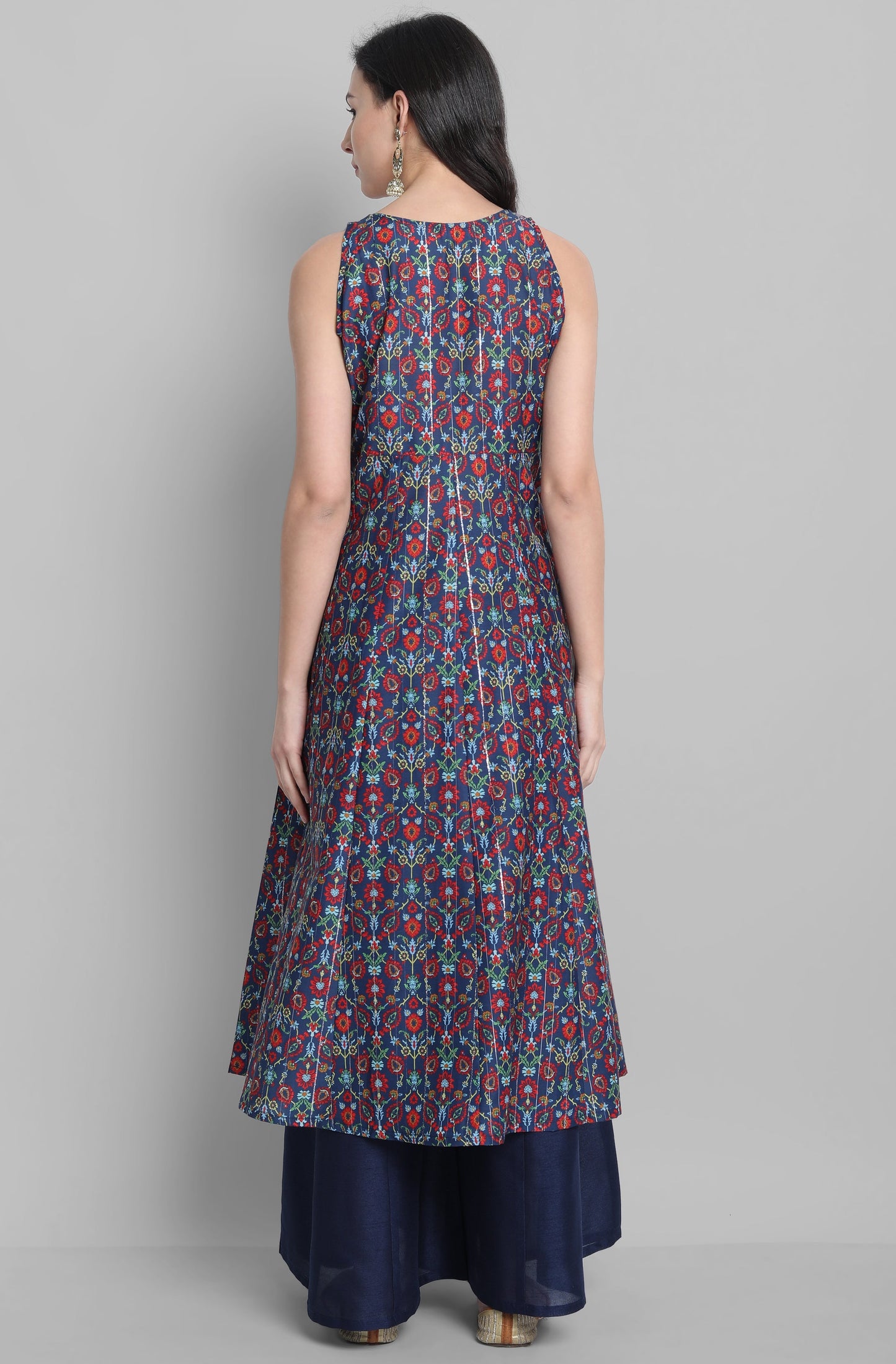 Blue Poly Muslin Embroidered Kurta With Palazzo And Dupatta Silae