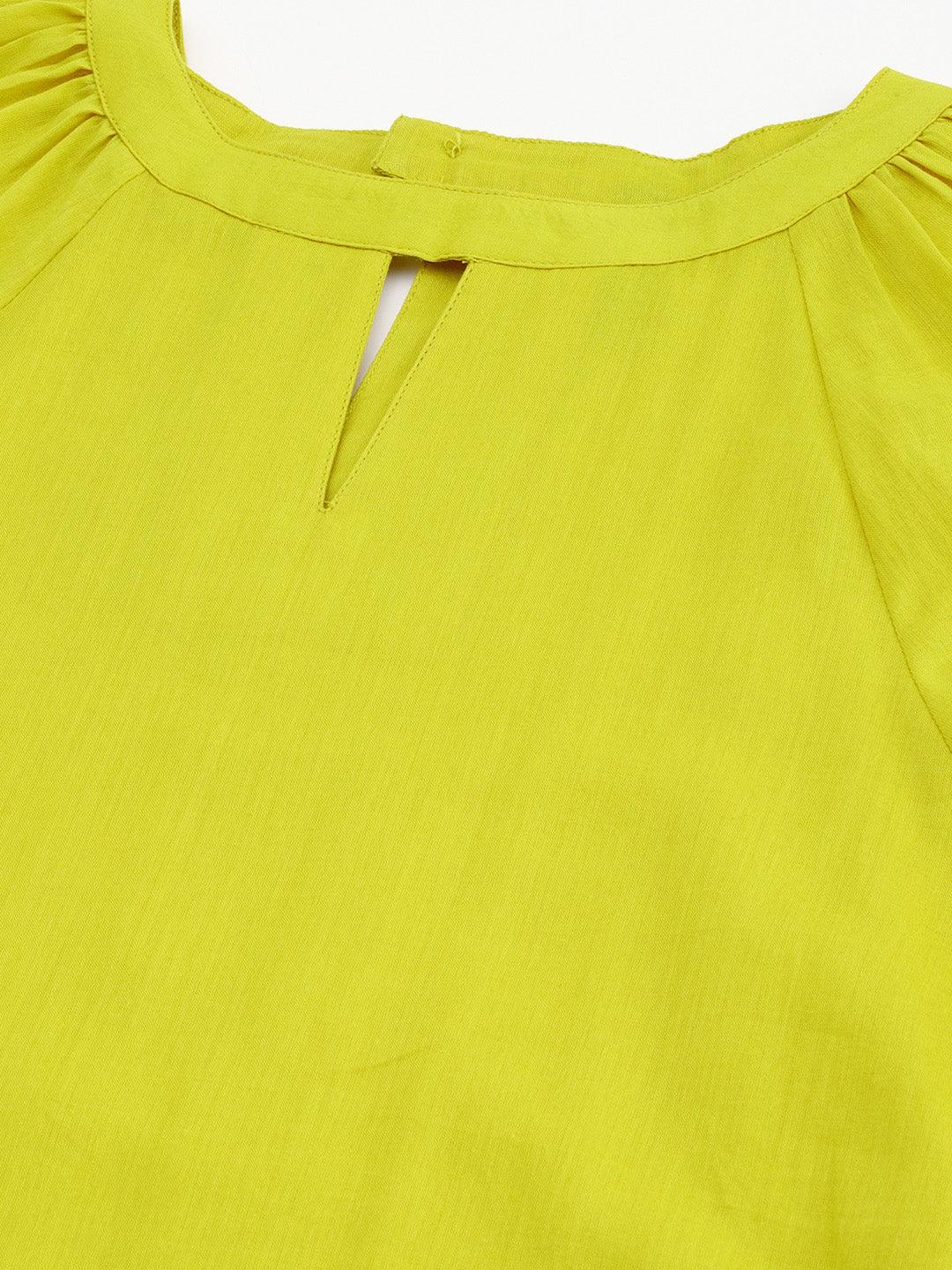 Yellow Cotton Solid Drop-Waist Western Dress Silae