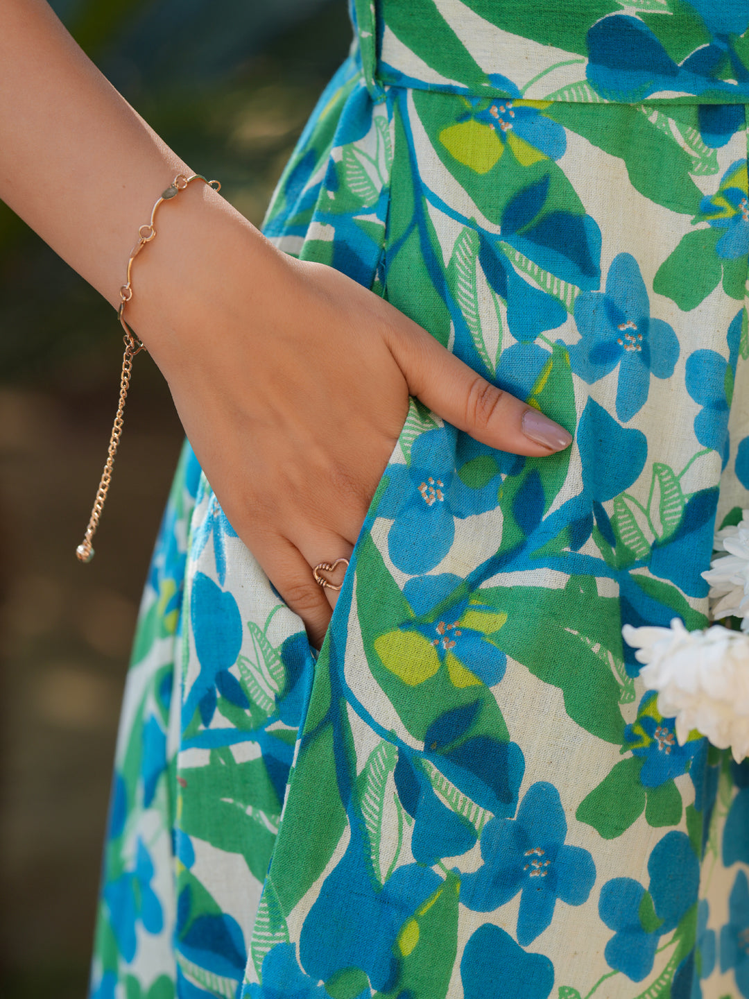 Multicolor Cotton Floral Printed Fit & Flare Dress
