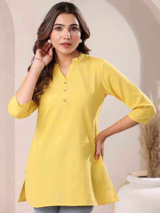 Yellow Cotton Solid A-line Top