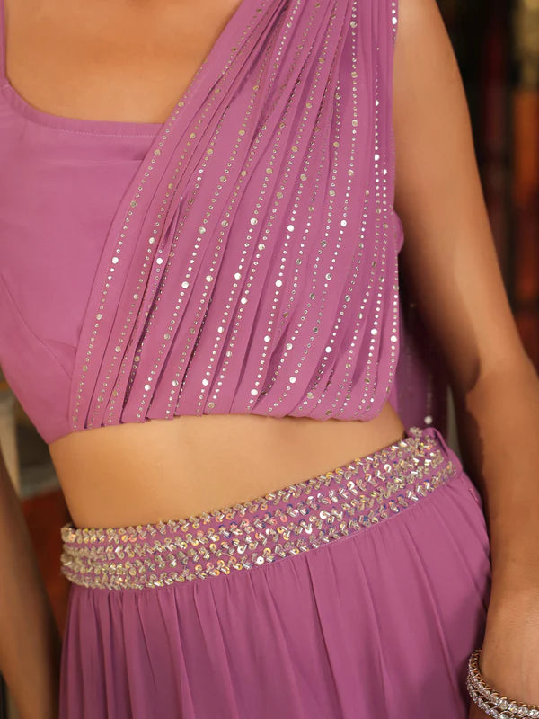 Lavender Georgette Embellished Tiered Ready To Wear Lehenga Choli Set