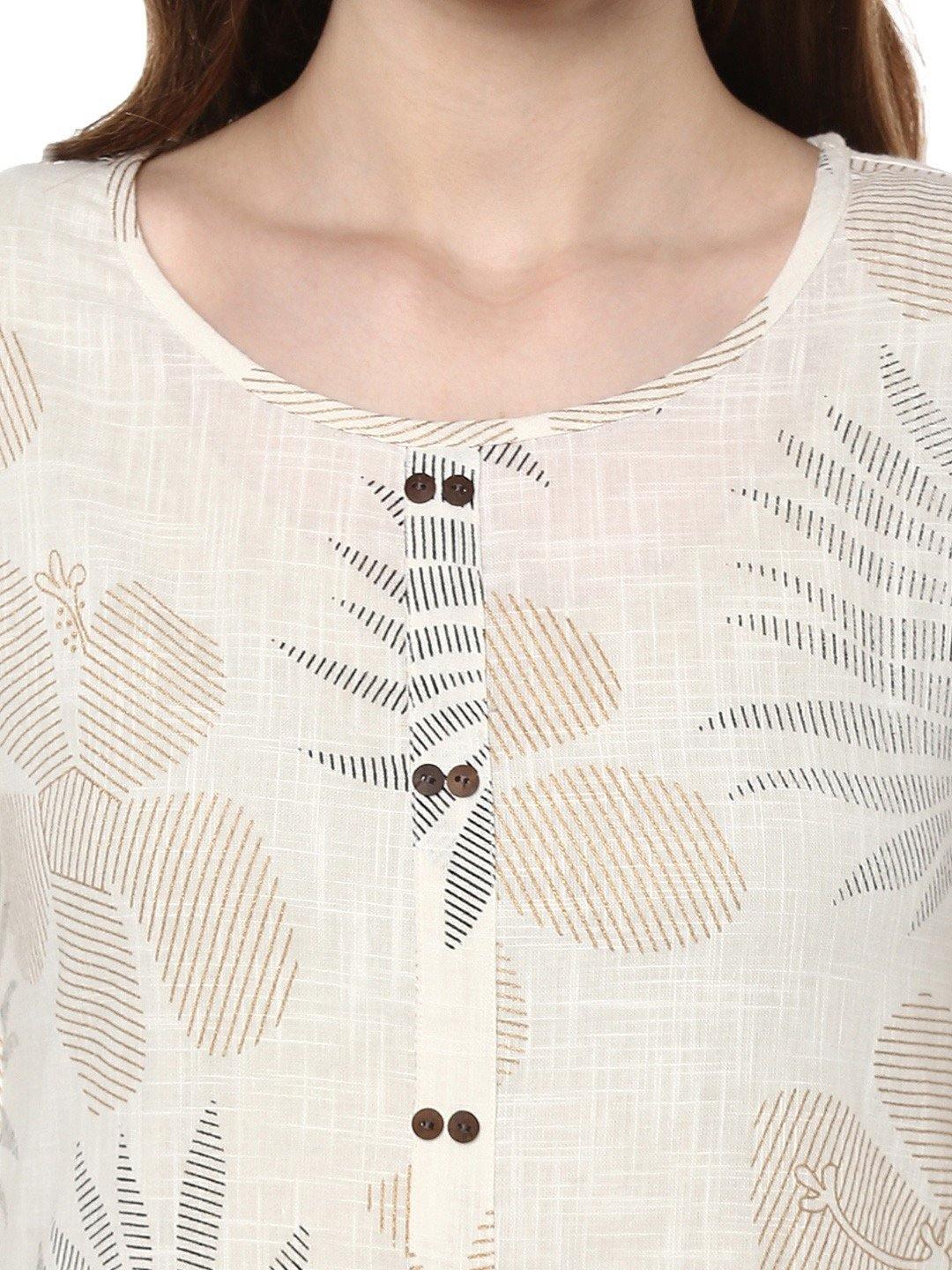 Off White Cotton Foil Print Straight Kurta Silae