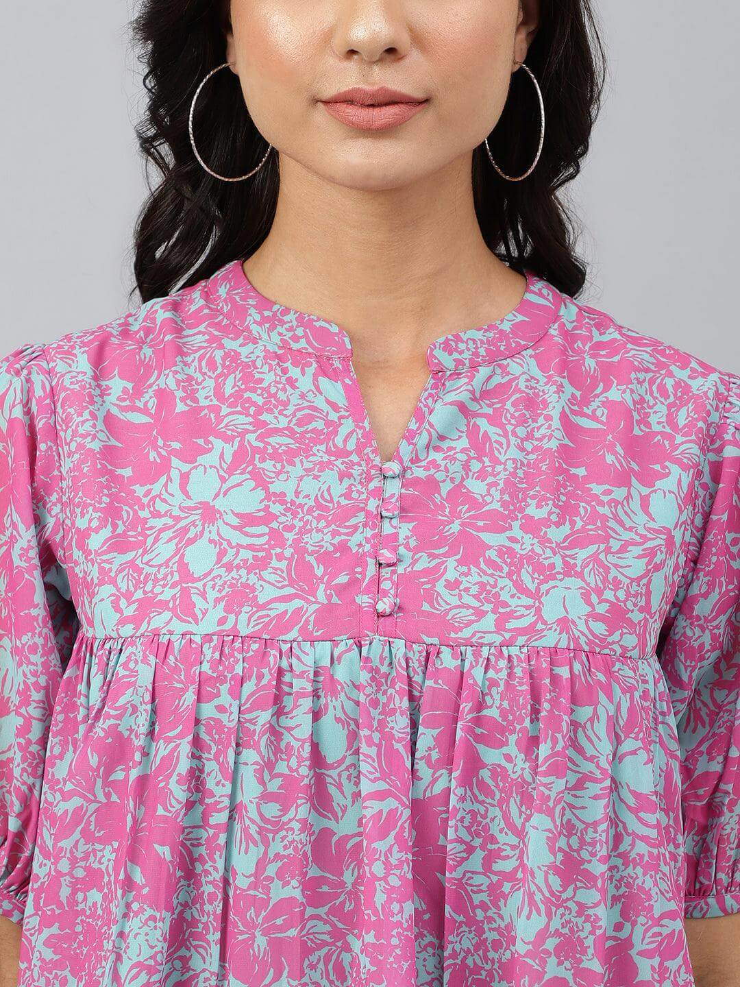 Women's-Pink-Georgette-Digital-Print-Flared-Top Silae