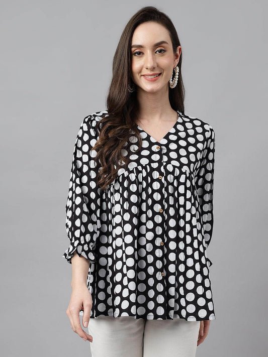 Silae Women's Black Cotton Polka Print Peplum Top Silae