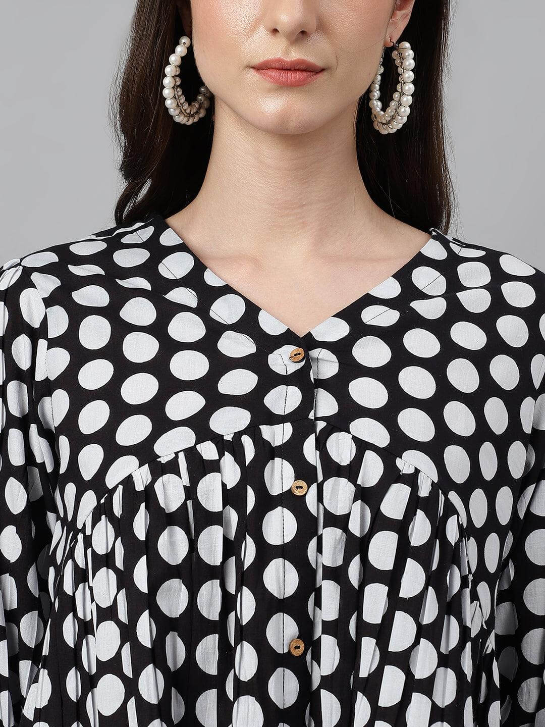 Silae Women's Black Cotton Polka Print Peplum Top Silae