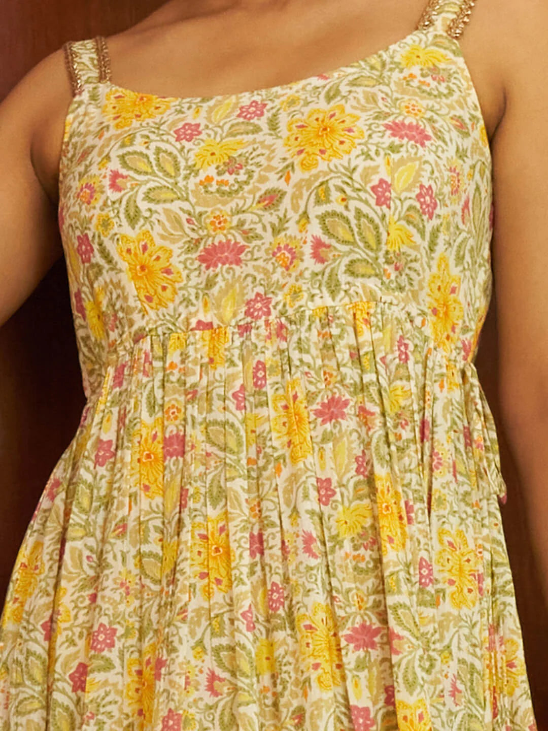 Multicolor Cotton Floral Printed Ruffled Maxi Dress Silae