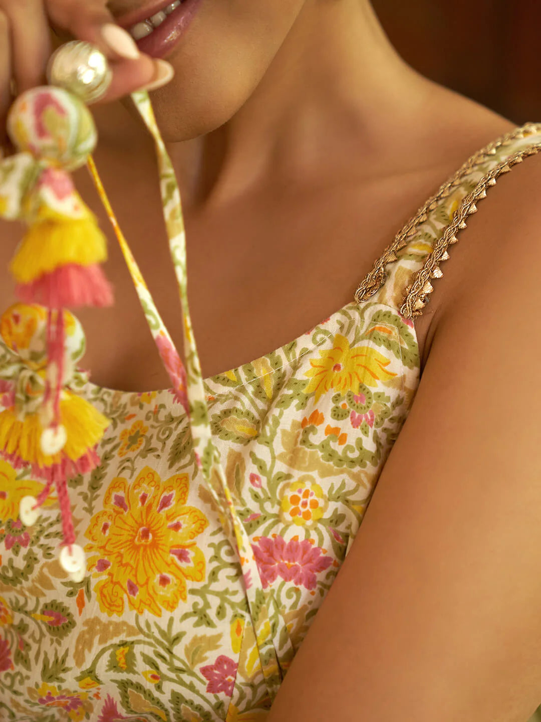 Multicolor Cotton Floral Printed Ruffled Maxi Dress Silae