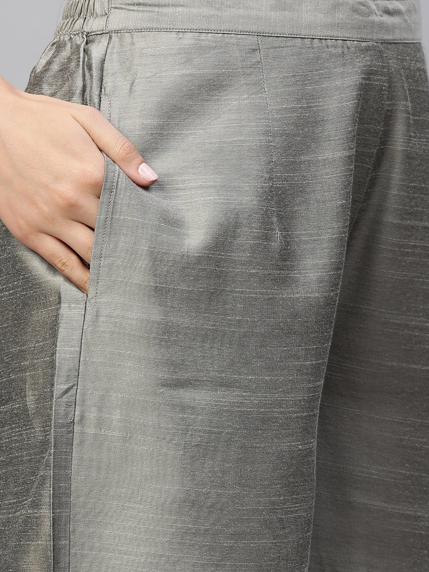 Indo Era Grey Solid Straight Kurta Palazzo With Dupatta Set