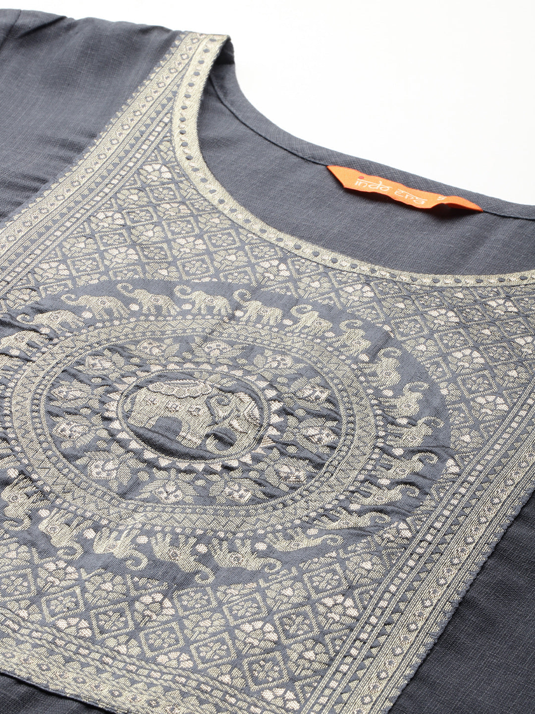 Indo Era Grey Yoke Design Straight Kurta Trousers With Dupatta set