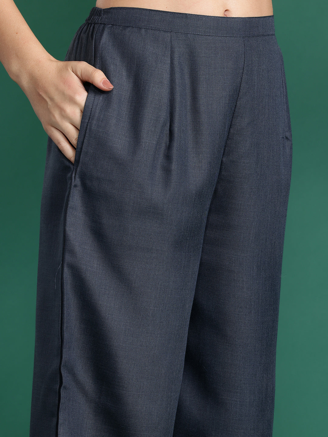 Indo Era Grey Yoke Design Straight Kurta Trousers With Dupatta set