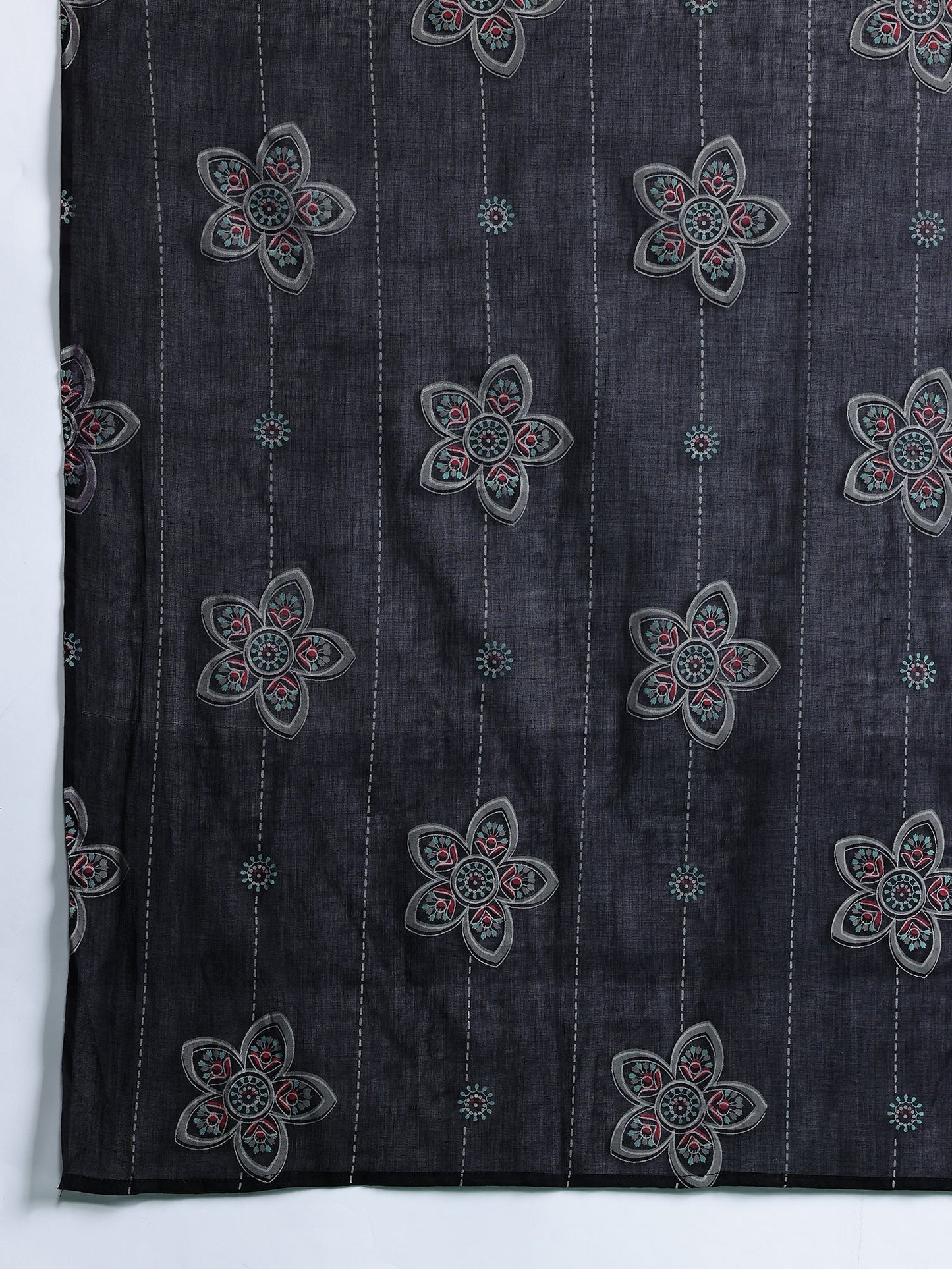 Indo Era Black Printed Straight Kurta Trousers With Dupatta Set