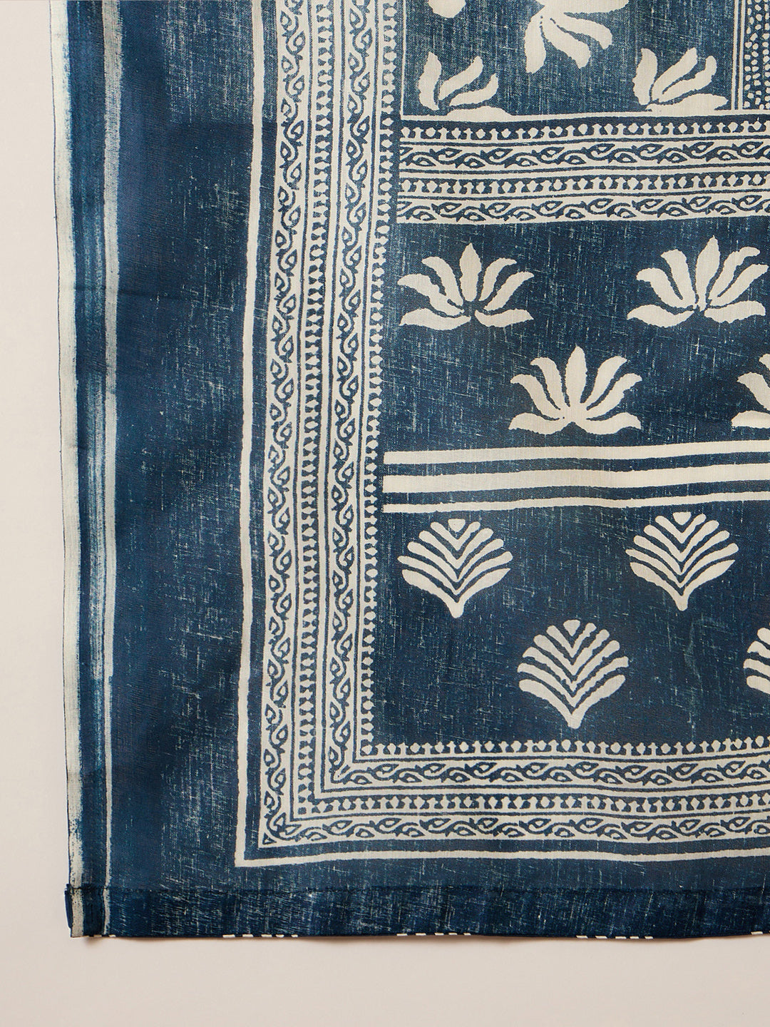 Indo Era Blue Printed Straight Kurta Trousers With Dupatta set