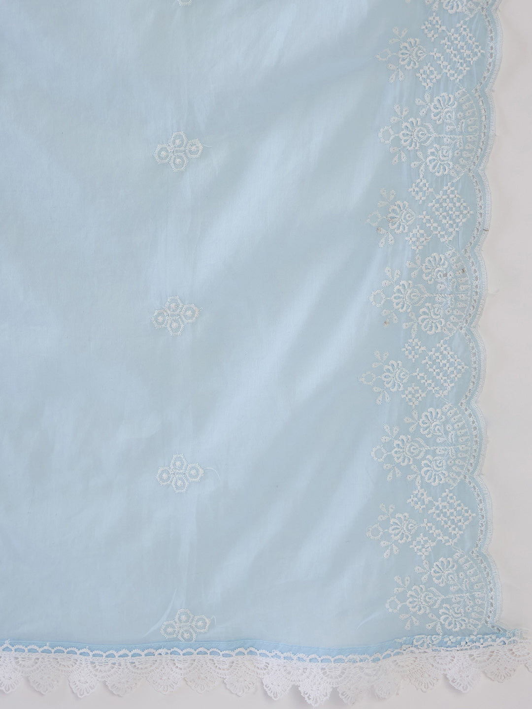 Indo Era Blue Embroidered Straight Kurta Trousers With Dupatta set
