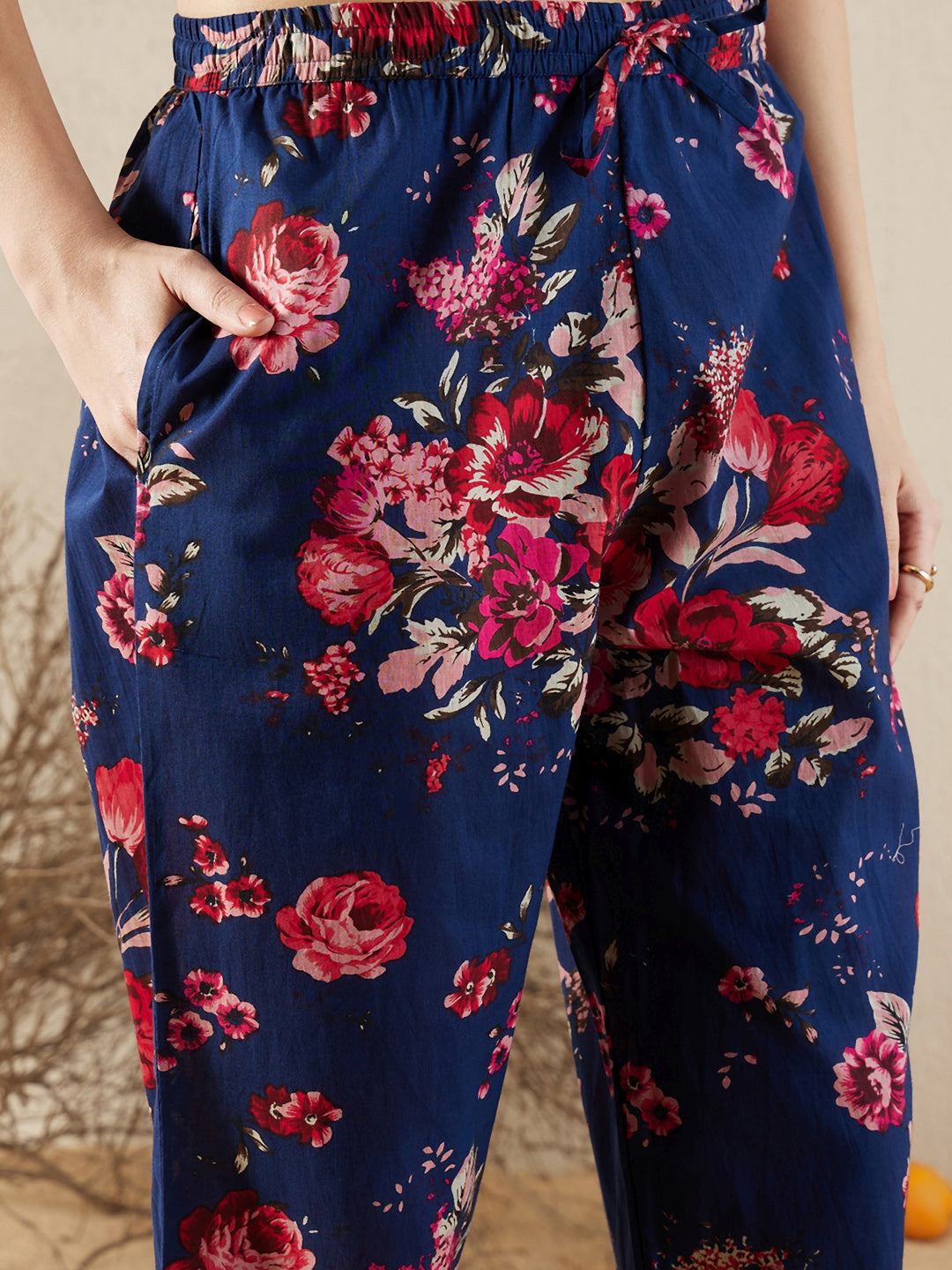 Indo Era Blue Printed Straight Kurta Trousers With Dupatta set