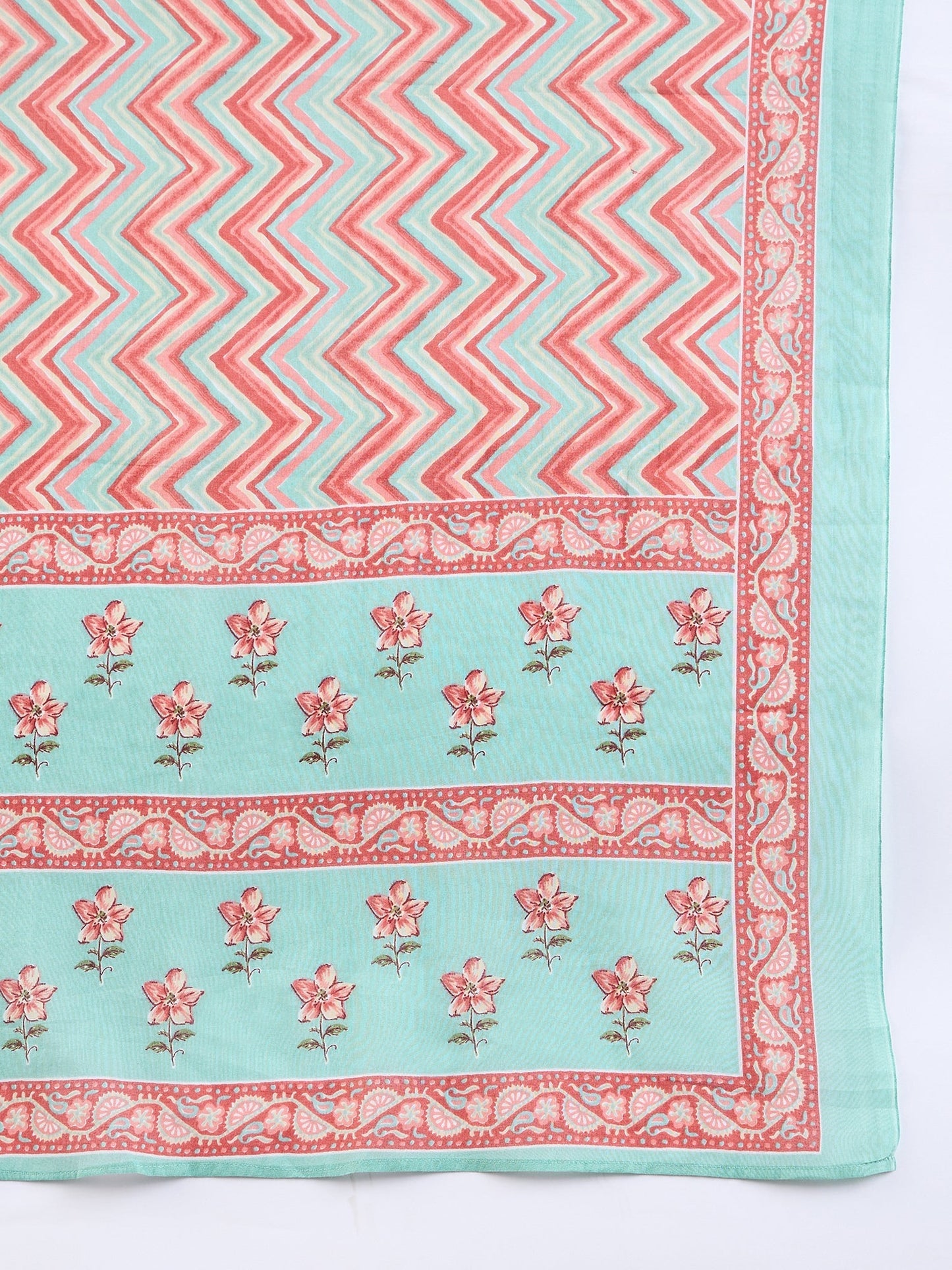 Indo Era Blue Printed Straight Kurta Trousers With Dupatta set
