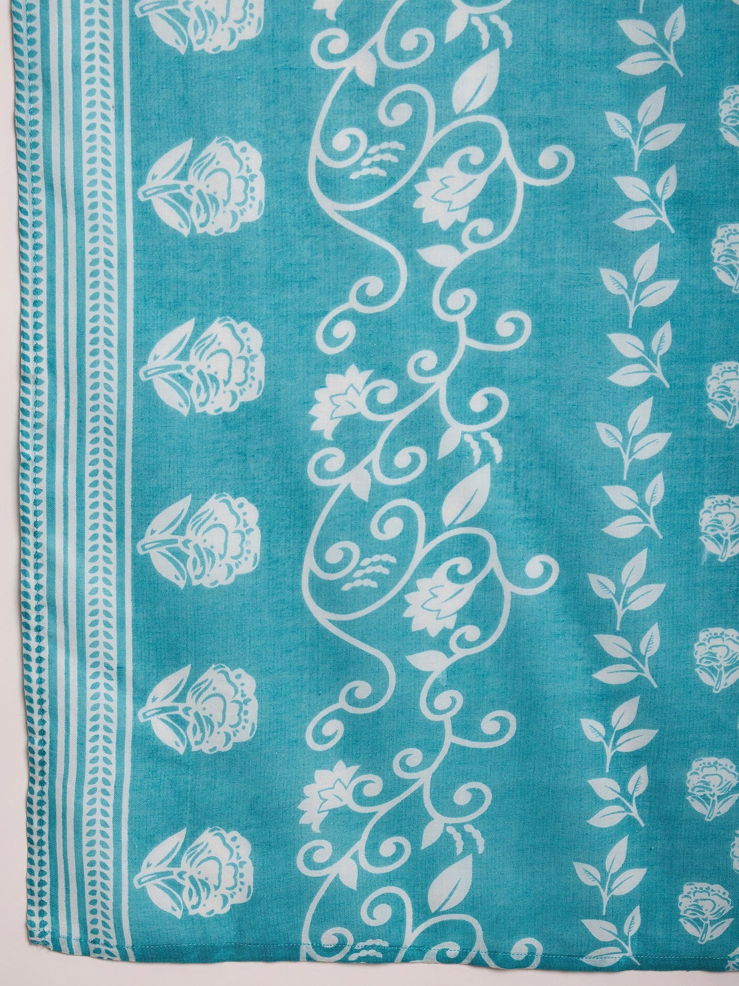 Indo Era Blue Printed Straight Kurta Trousers With Dupatta Set