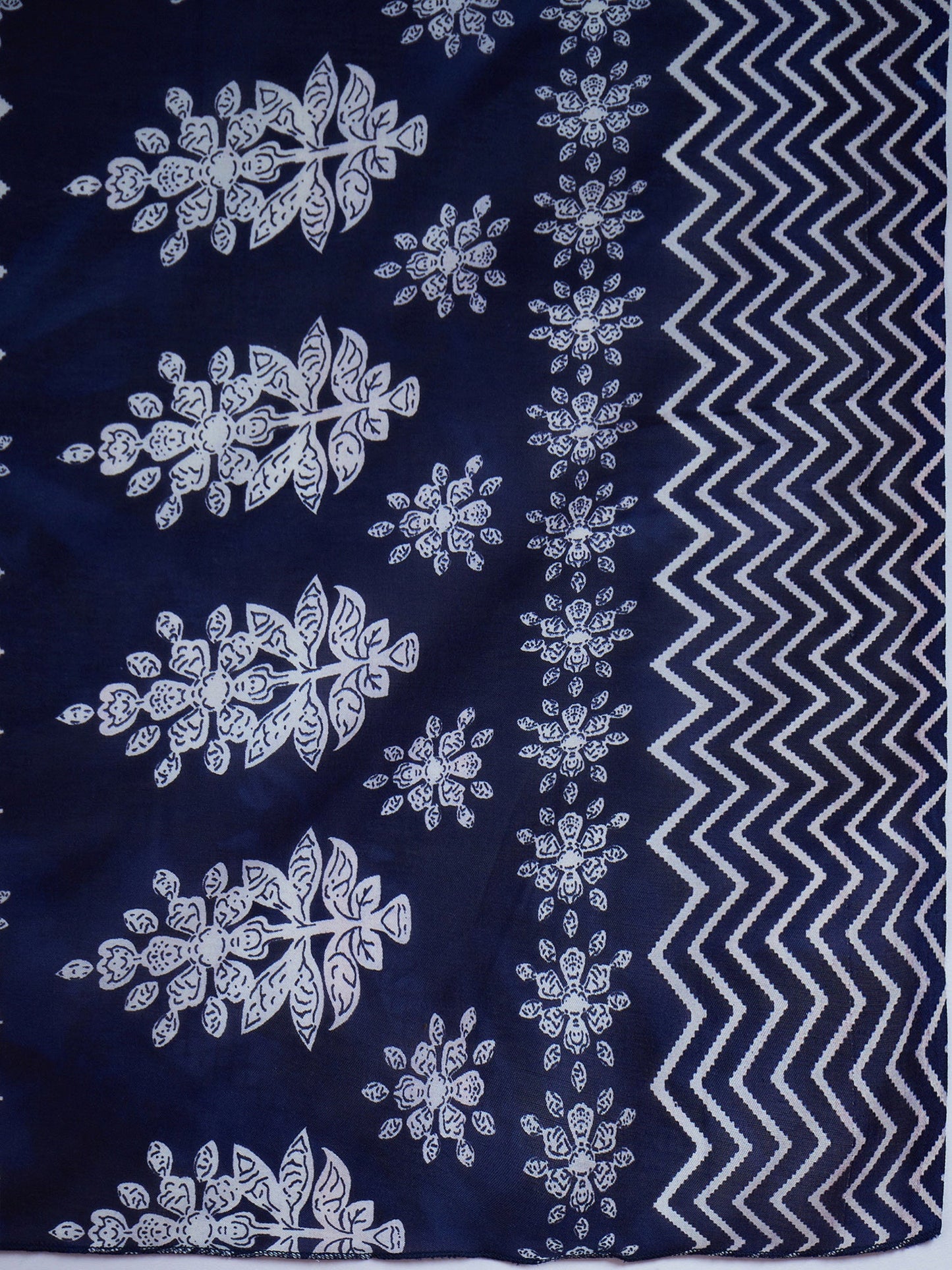 Indo Era Blue Printed Straight Kurta Trousers With Dupatta Set