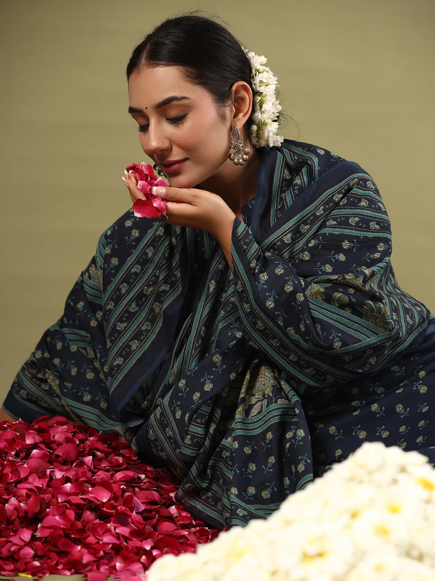 Indo Era Blue Printed Straight Kurta Salwar With Dupatta set