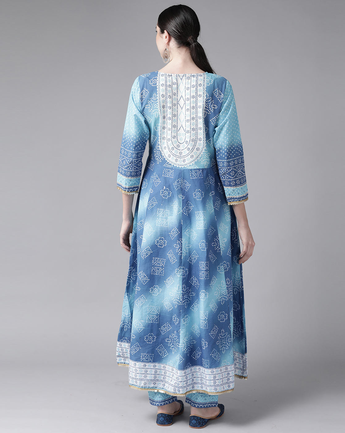 Indo Era Blue Embroidered A-line Kurta with Trouser