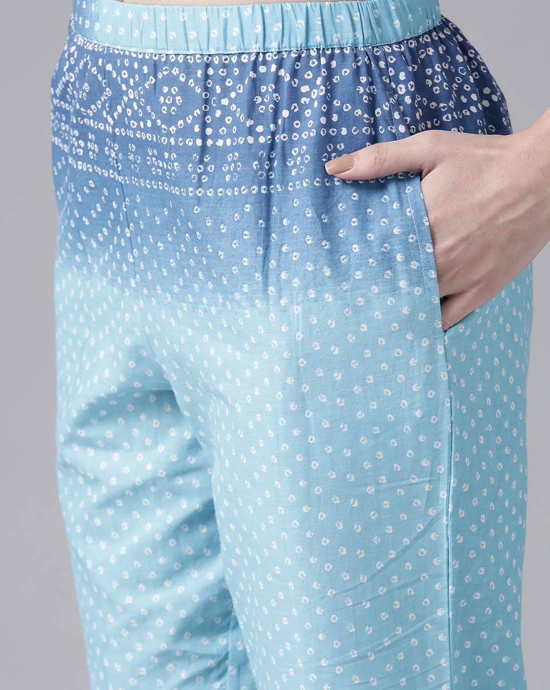 Indo Era Blue Embroidered A-line Kurta with Trouser