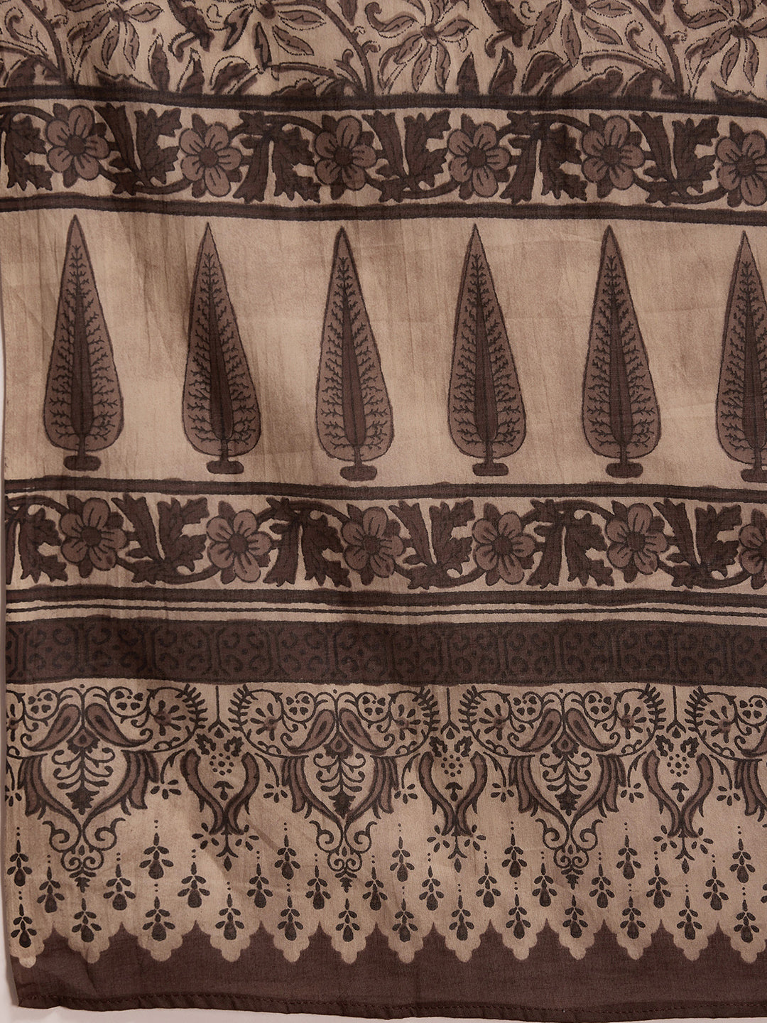 Indo Era Brown Printed Straight Kurta Palazzos With Dupatta set