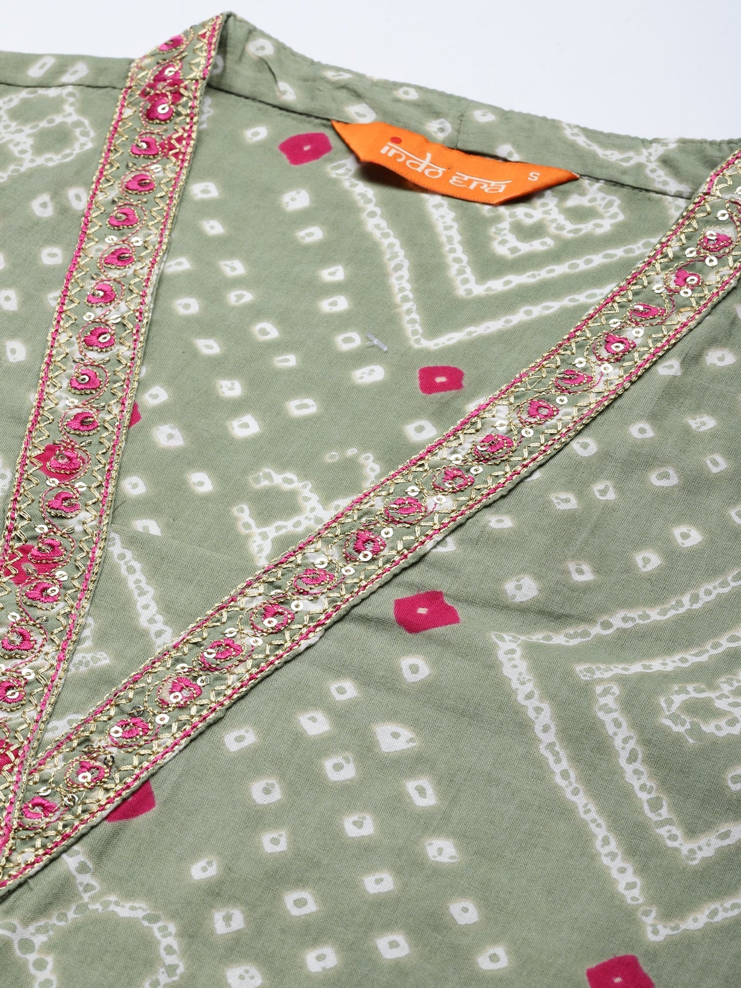 Indo Era Green Printed A-Line Kurta Trousers With Dupatta Set