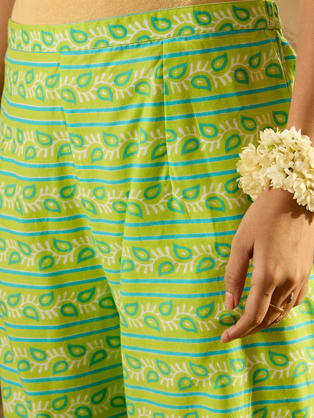 Indo Era Green Printed Straight Kurta Palazzos With Dupatta set