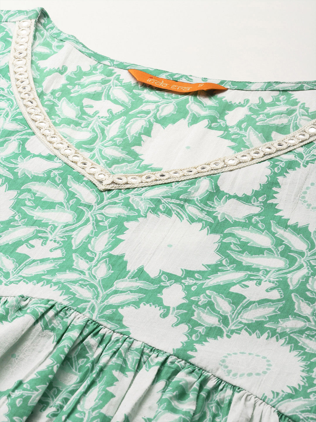 Indo Era Green Printed A-Line Kurta Trousers With Dupatta set