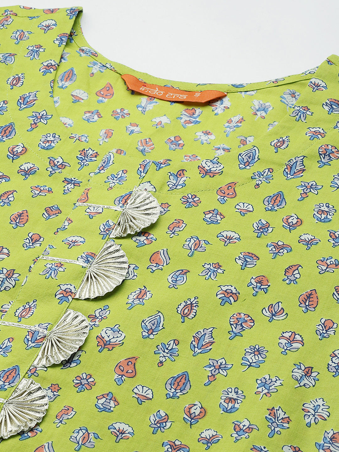 Indo Era Green Printed Straight Kurta Trousers With Dupatta Set