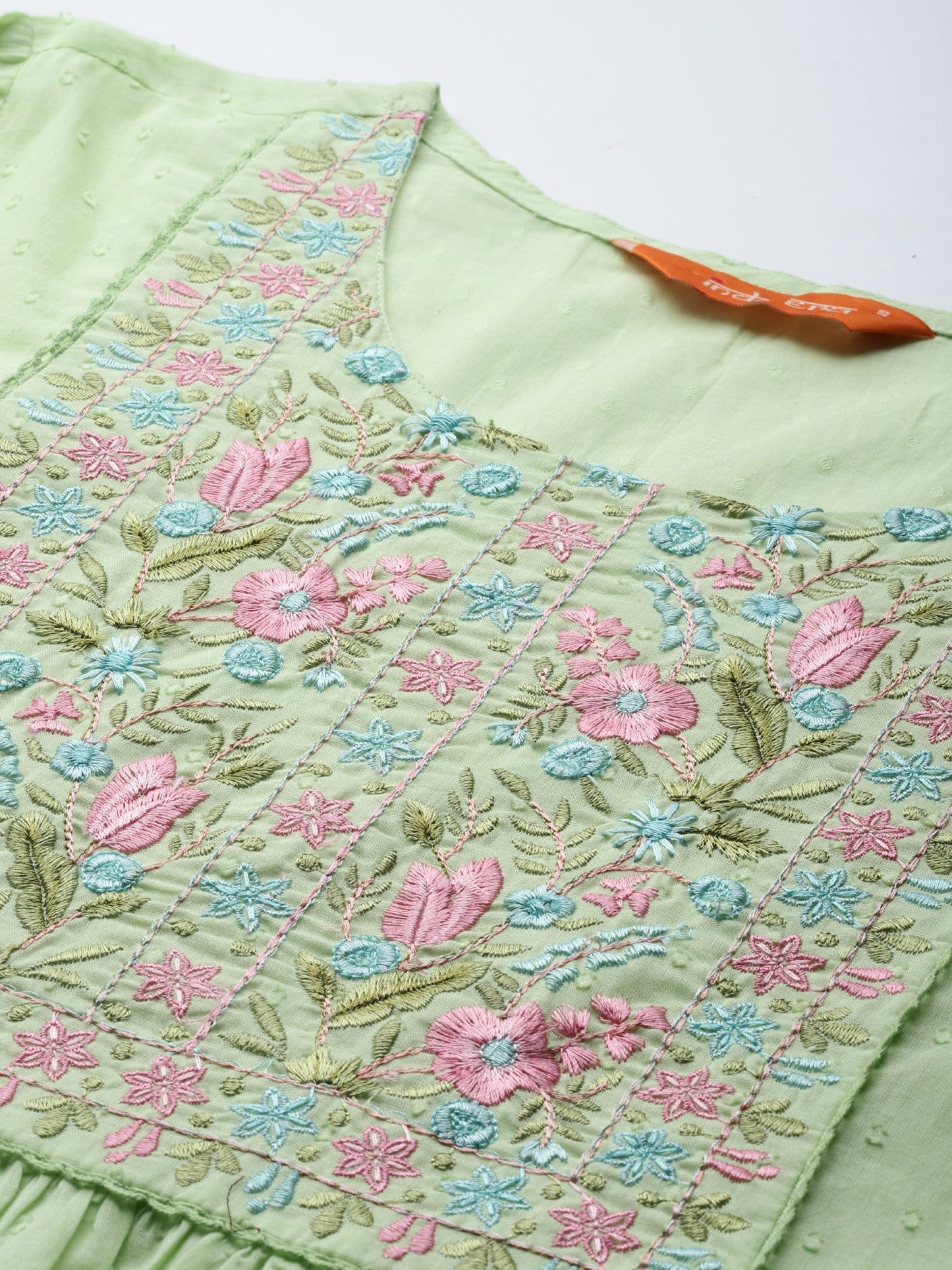 Green Embroidered A-Line Kurta Trousers With Dupatta Set