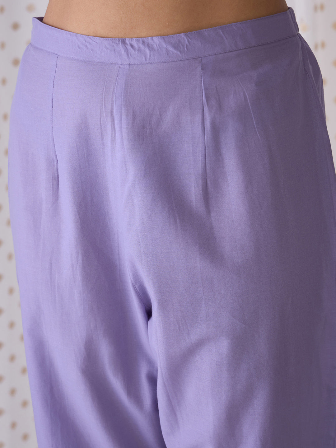 Indo Era Lavender Printed A-Line Kurta Trousers With Dupatta set