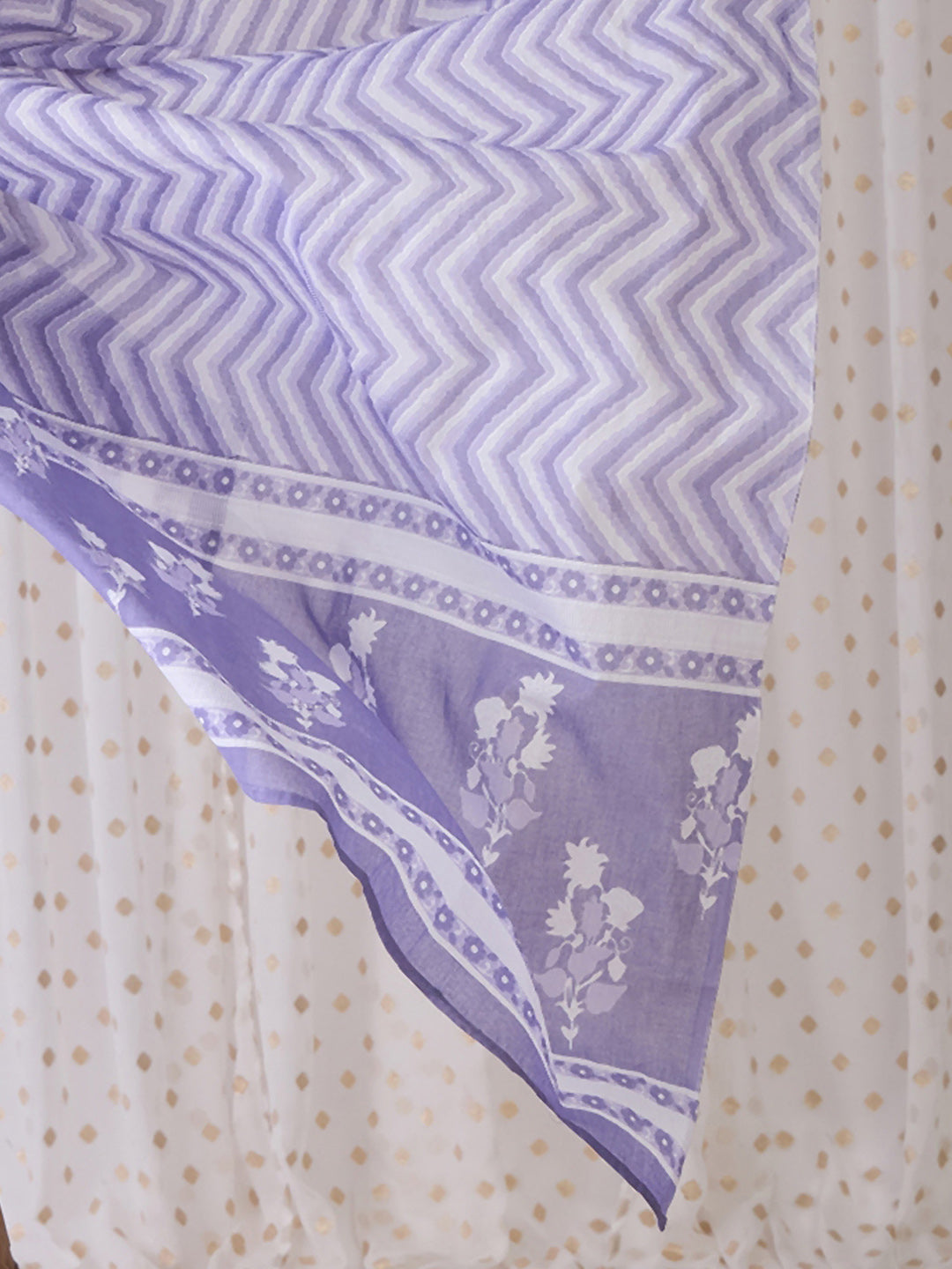 Indo Era Lavender Printed A-Line Kurta Trousers With Dupatta set
