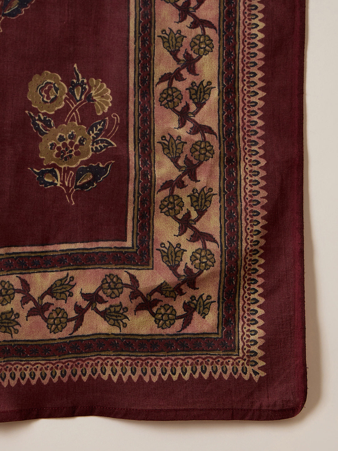 Indo Era Burgundy Printed Straight Kurta Trousers With Dupatta set