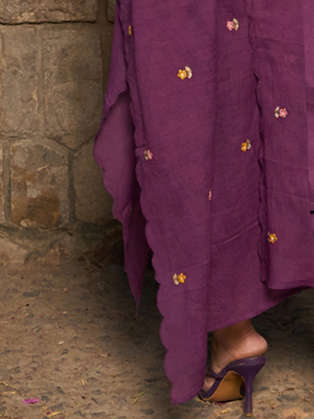 Indo Era Burgundy Embroidered Straight Kurta Trousers With Dupatta set