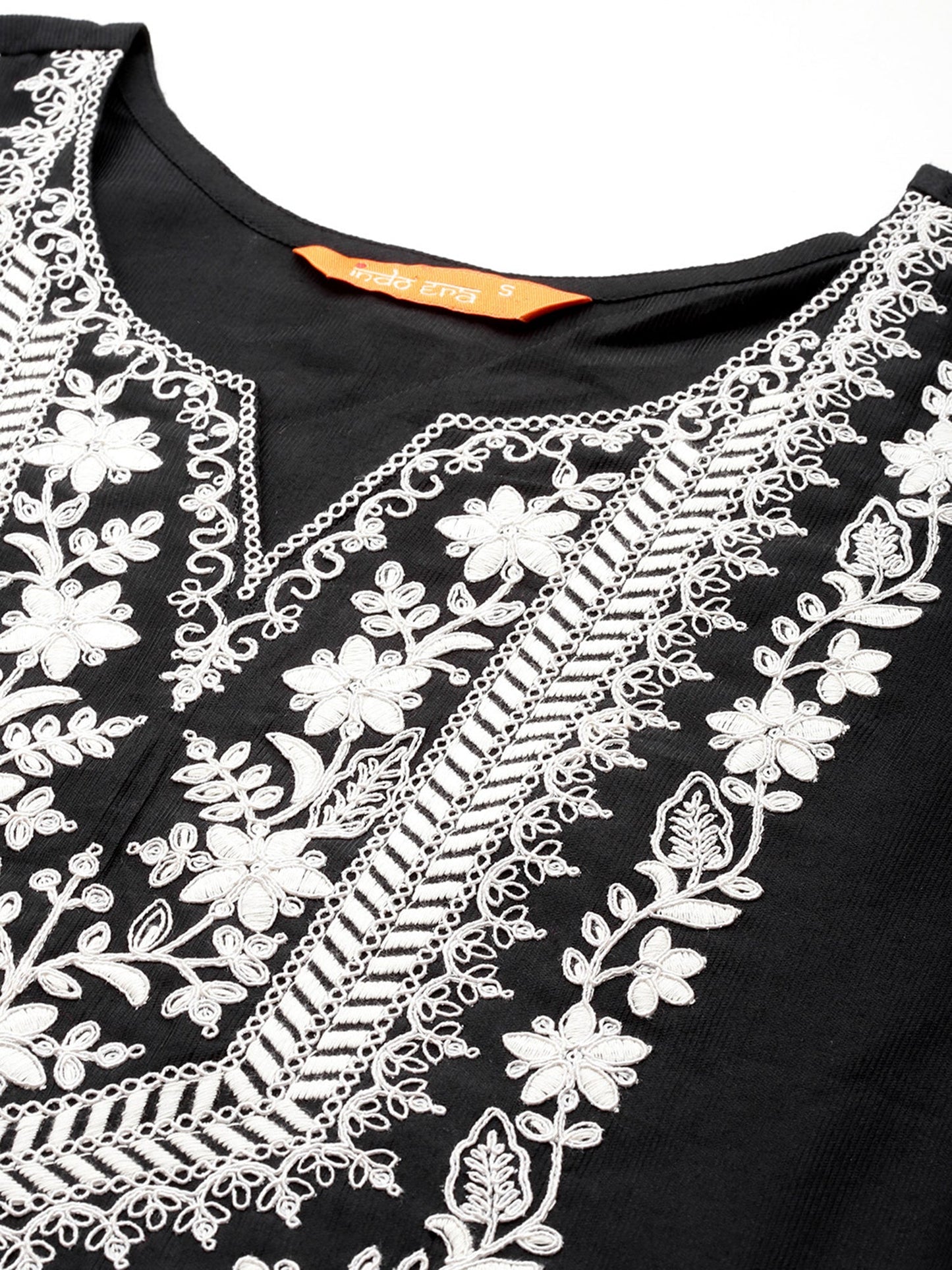 Indo Era Floral Yoke Design Regular Thread Work Liva Kurta with Trousers & Dupatta