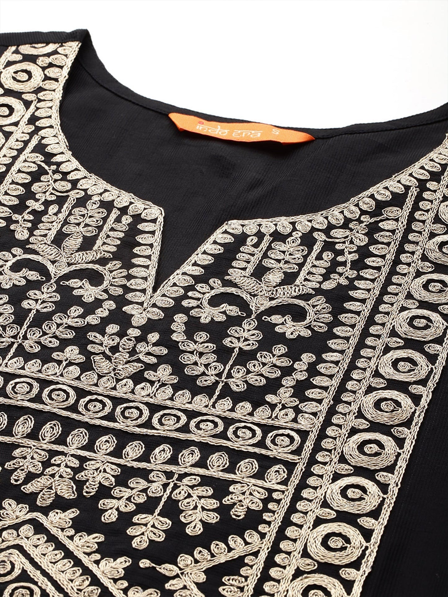 Indo Era Black Embroidered Straight Kurta Trousers With Dupatta set