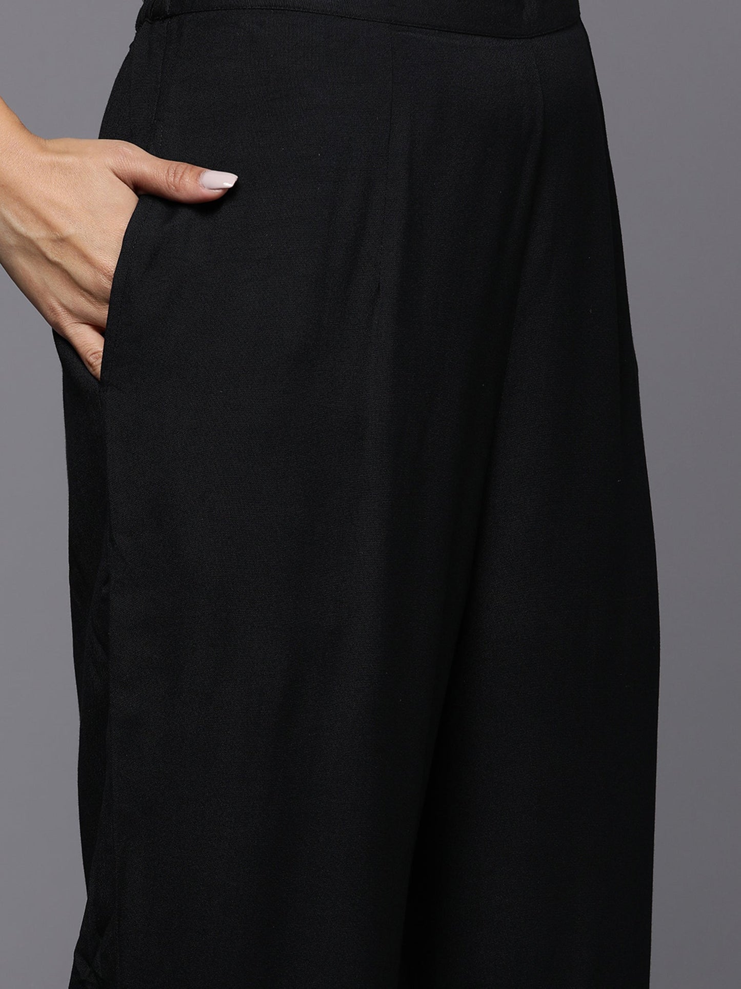 Black Embroidered Straight Kurta Trousers With Dupatta Set