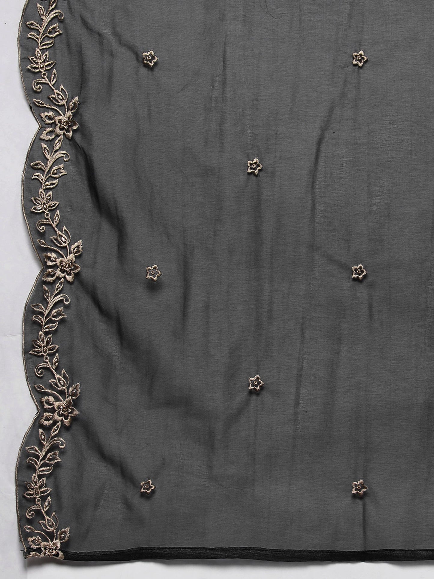 Black Embroidered Straight Kurta Trousers With Dupatta set