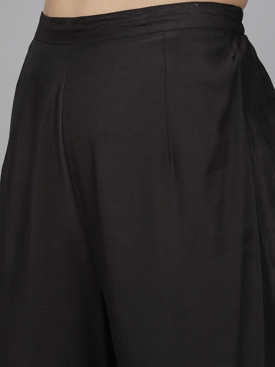 Indo Era Black Embroidered Straight Kurta Trouser With Dupatta Set