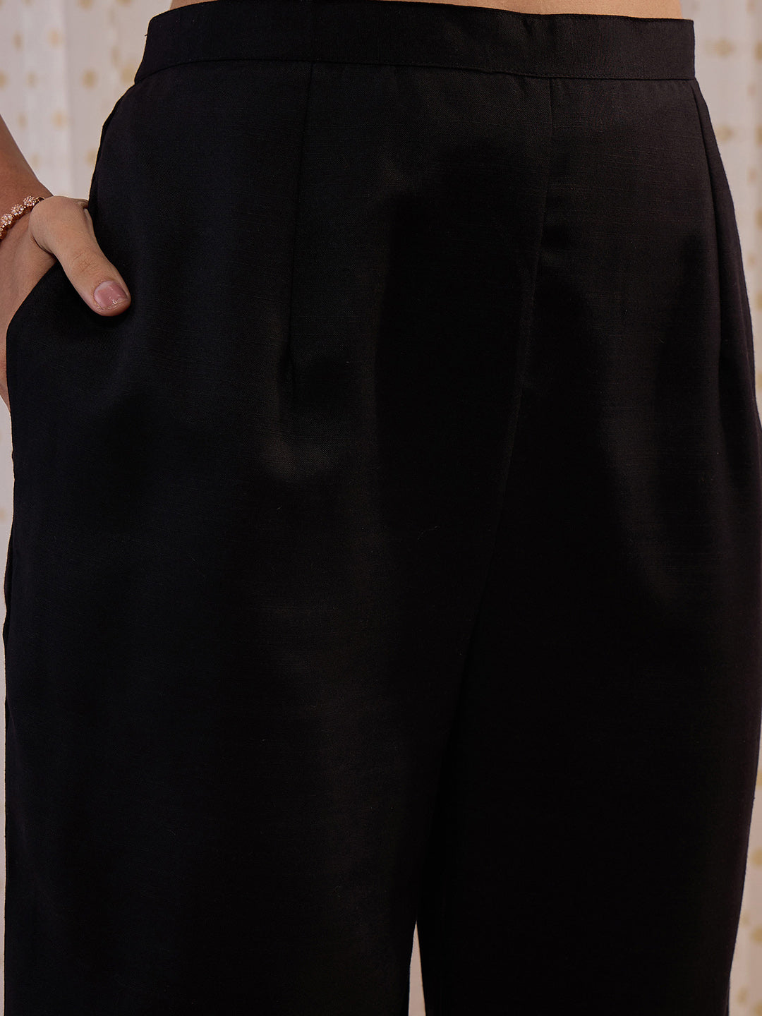 Indo Era Black Yoke Design A-Line Kurta Trousers With Dupatta set