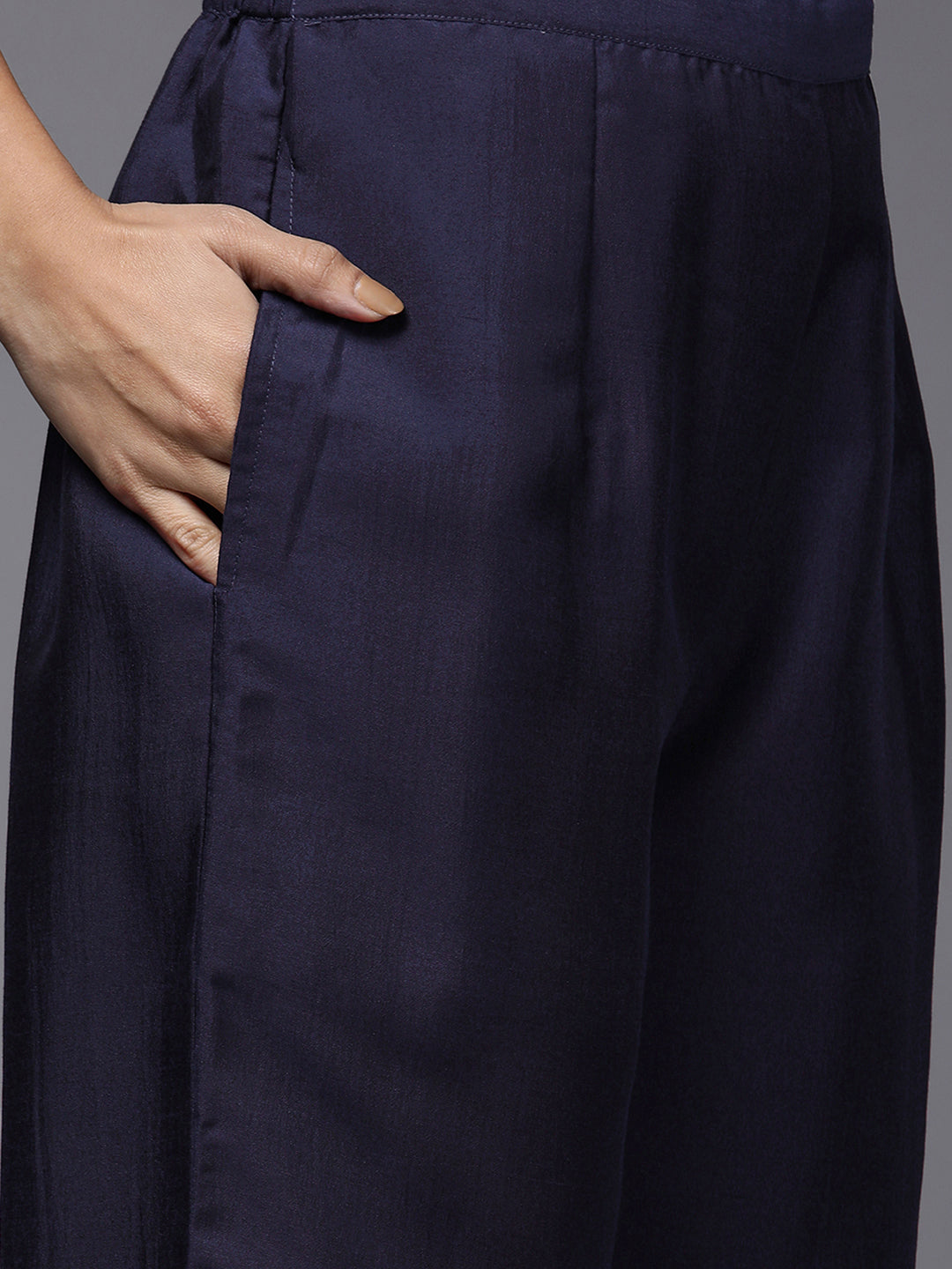 Indo Era Blue Embroidered Straight Kurta Palazzos With Dupatta Set